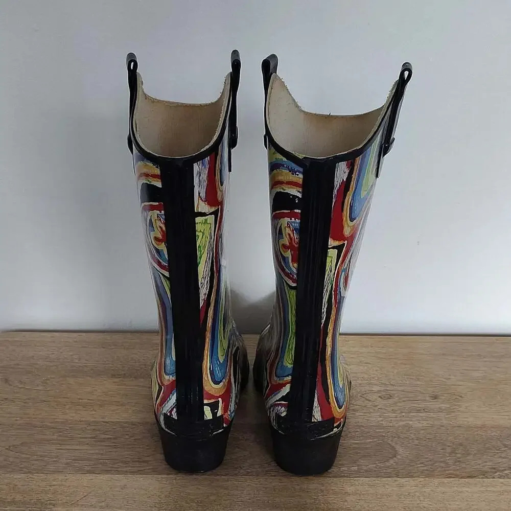 Corkys Sunshine Artist Rodeo Vibrant Multicolor Western Rain Boots Size 11